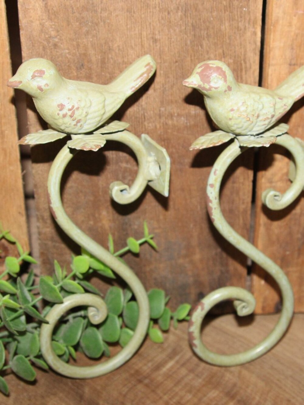 Shabby Chippy Green Cast Iron French Country Farmhouse Bird Wall Decor Hooks
